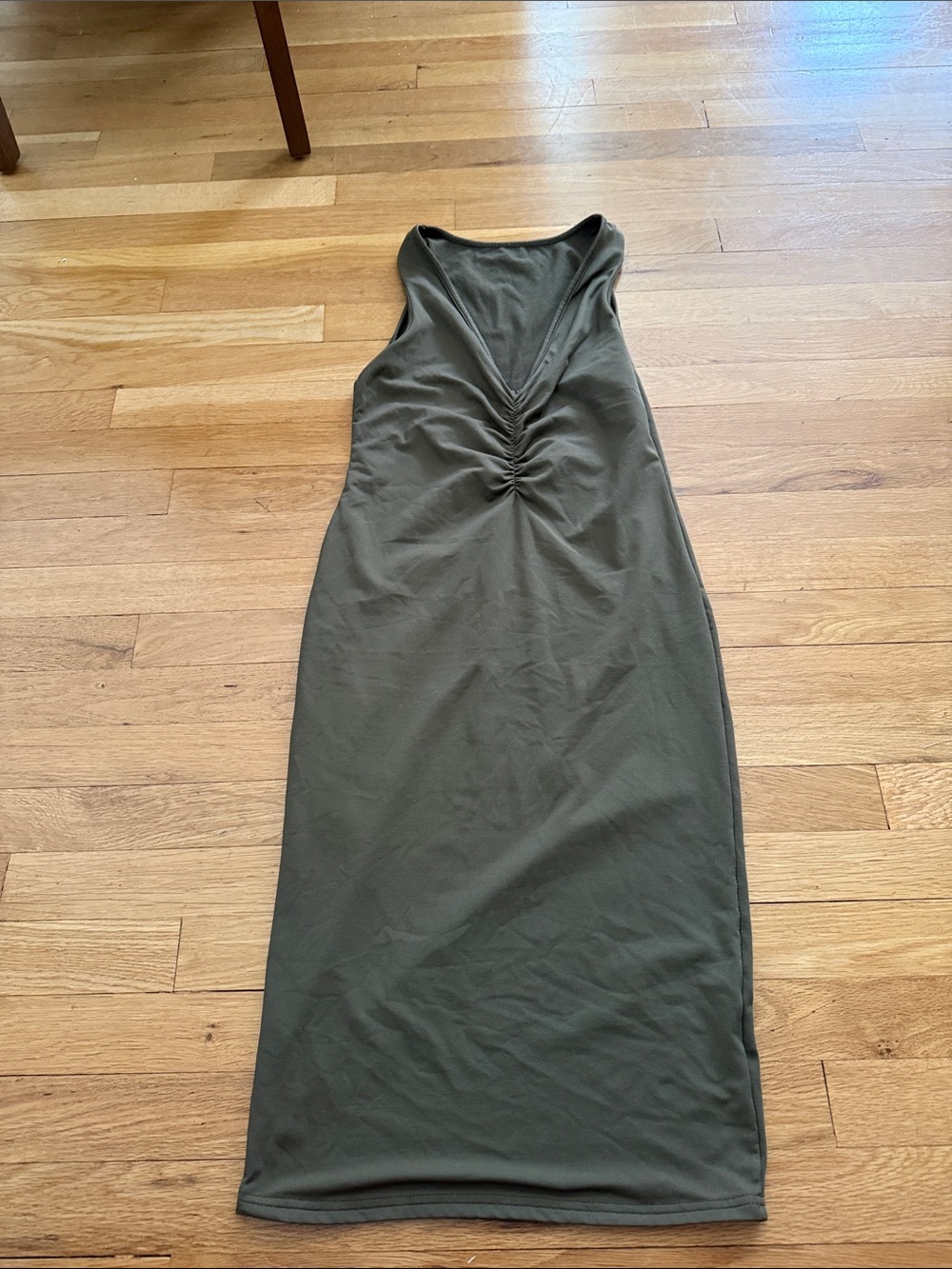 Sleeveless Olive Green V-Neck Midi Dress